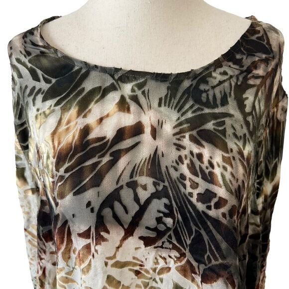 Chico’s Silk Blend Burnout Velvet Long Sleeve Top Blouse Earth Tones Large - Picture 5 of 9